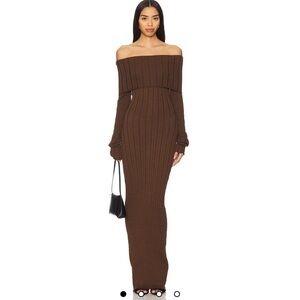 SNDYS Baha off the shoulder maxi in cocoa